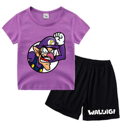 Super Marios Bros Kids Cotton T-shirt Casual Shorts Set Children Short Sleeve Top Anime Print Pants Summer Cartoon Cute Clothing