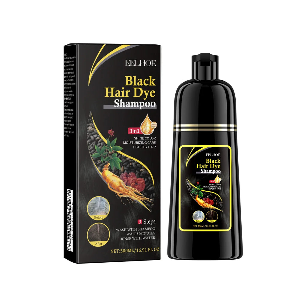 EELHOE 3-in-1 black hair dye shampoo by SHOWLU FASHION STORE with herbal formula for natural grey hair coverage.