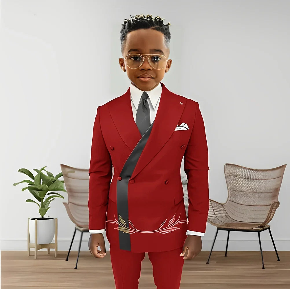 Kids boys' double-breasted blazer and tuxedo pants set, stylish formal suit for children ages 2-16, Showlu Fashion Store.