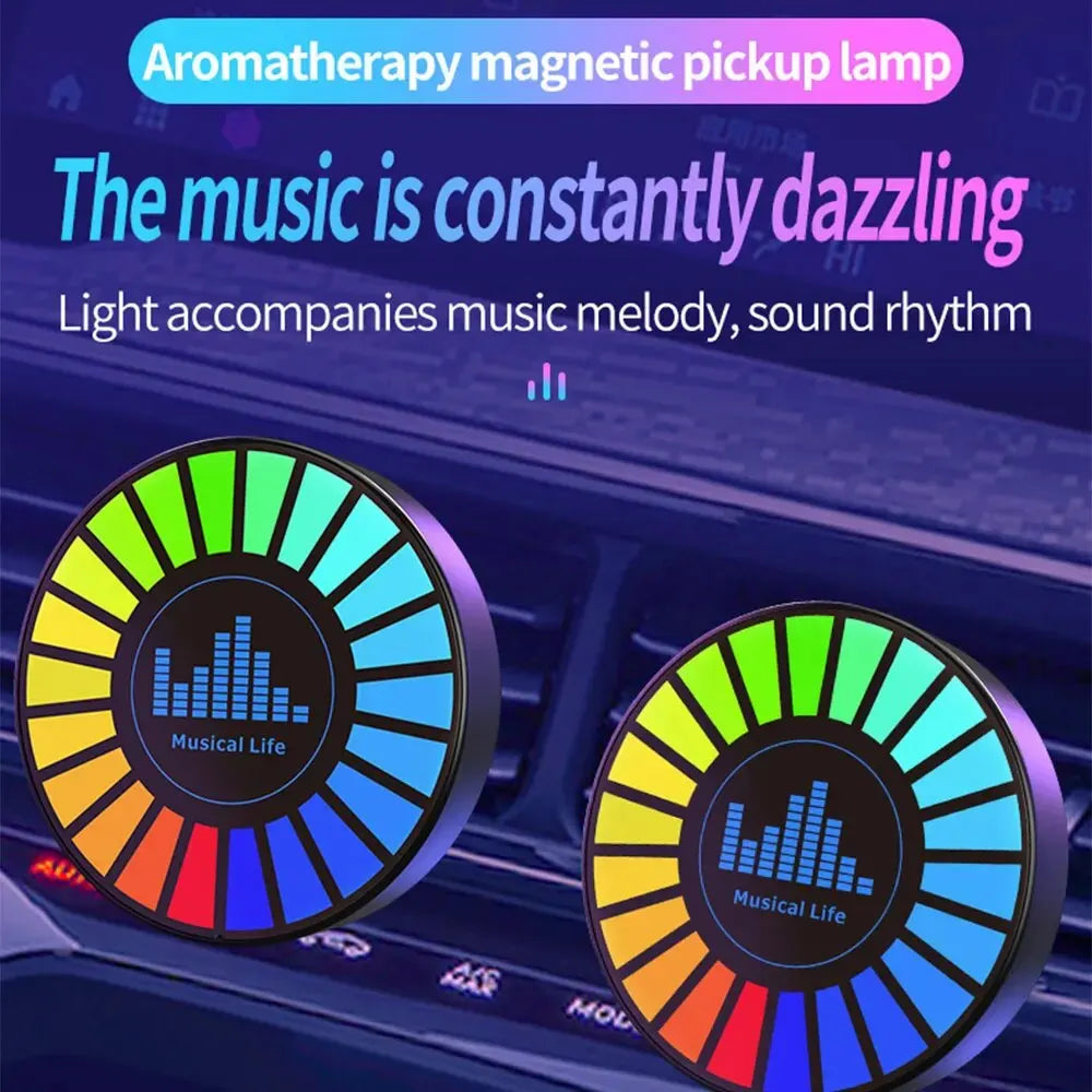 RGB Music Sync Magnetic Car Light by Showlu Smart General, showing colorful LED light strips attached inside a vehicle.