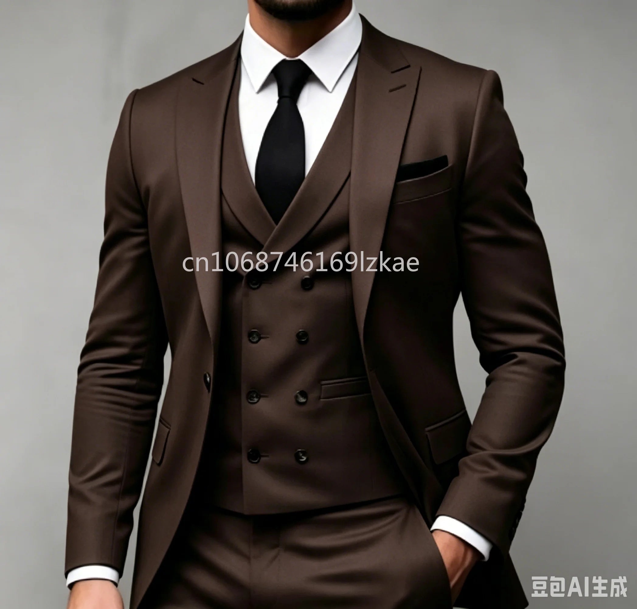 Green 3-piece men's wedding party suit by Showlu Fashion Store, features tailored jacket, vest, and matching trousers.
