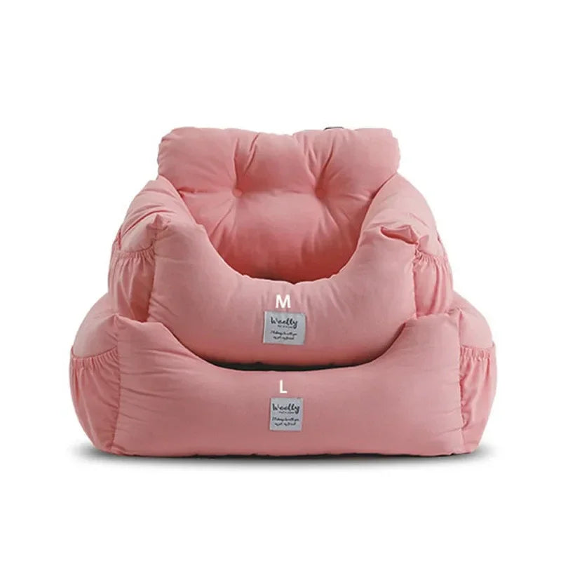 Showlu Portable Dog Car Seat with nonslip nylon armrest booster bed, designed for secure and comfortable pet travel