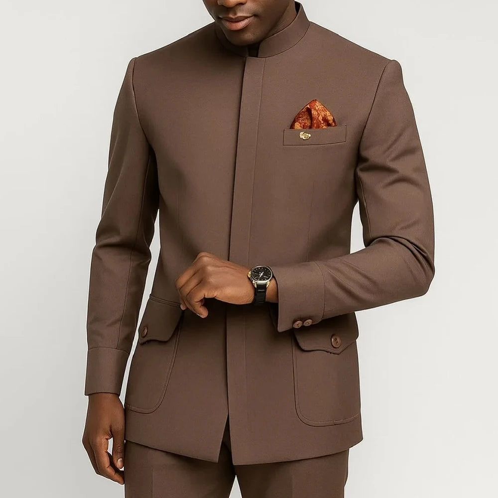Showlu men's slim fit 2-piece bespoke suit made of luxury cotton, perfect for business or formal occasions.