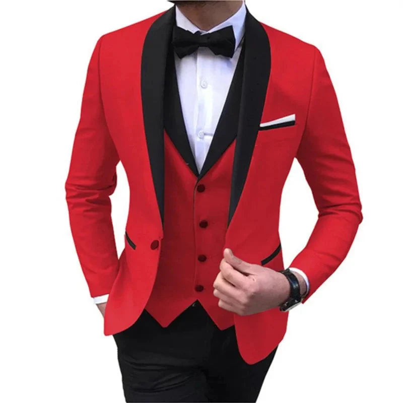 Black men's 3-piece slim fit tuxedo suit with shawl lapel, perfect for weddings, by SHOWLU FASHION STORE.