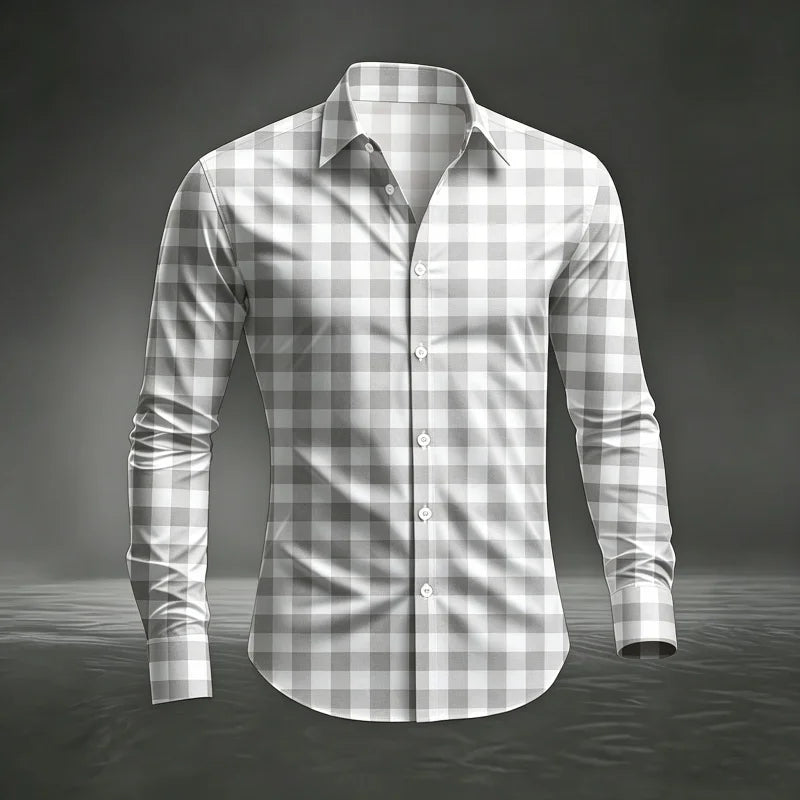 2026 Men's New Classic Plaid Shirt with Plaid Printing, Slim Fit Collar Long Sleeve Shirt, Men's Top, Comfortable Fabric XS-6XL