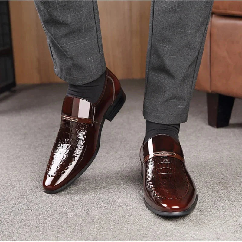 SHOWLU men's patent leather Oxford shoes with height-increasing formal loafers, stylish black dress shoes for men