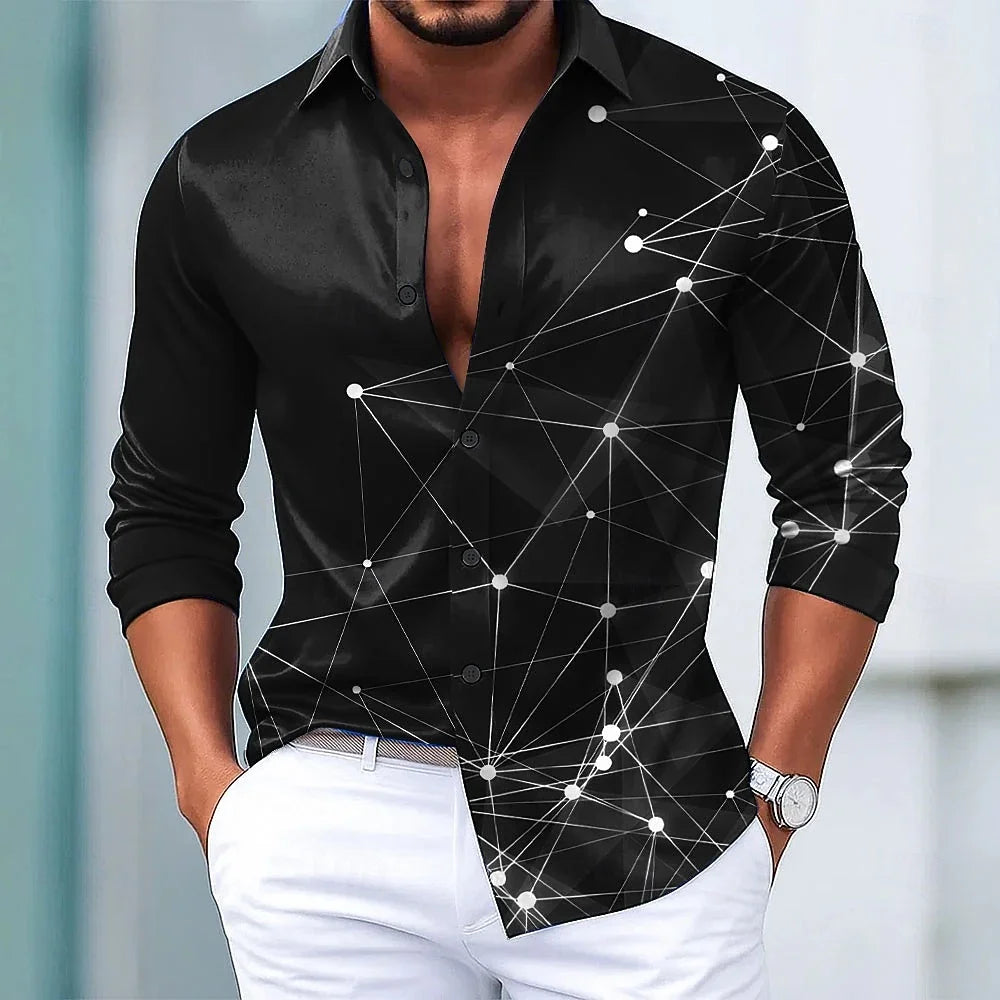 Men's gradient geometric print long sleeve shirt by Showlu Fashion Store, featuring a fashionable designer lapel and button-up style.