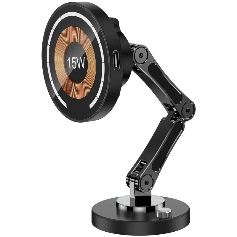 Showlu Smart General magnetic wireless car charger and phone holder with 15W fast charging, mounted in a vehicle.