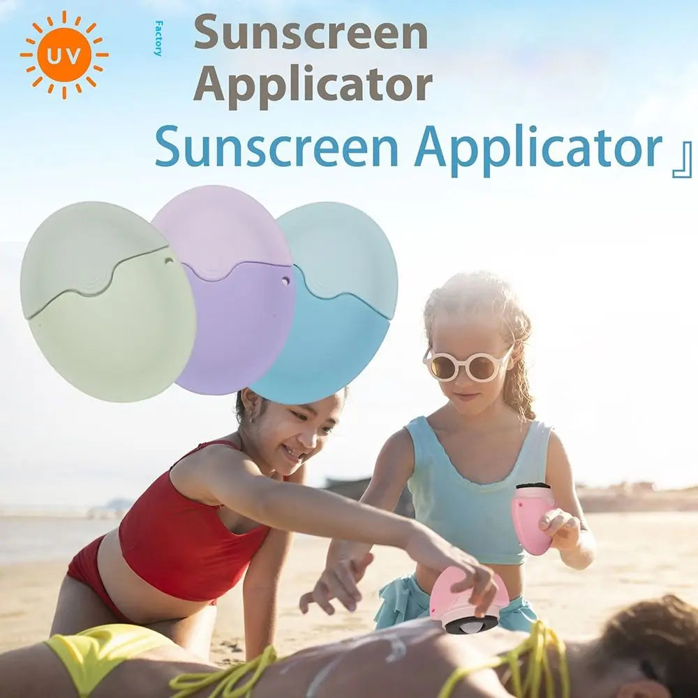Refillable silicone suncream roller applicator with oval design, ideal for lotion and cream application, in colorful travel-friendly packaging