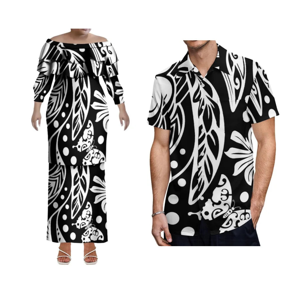 Lightweight slim mermaid dress for women with ruffle collar, Polynesian-inspired design, perfect for beach or evening wear by Showlu Fashion