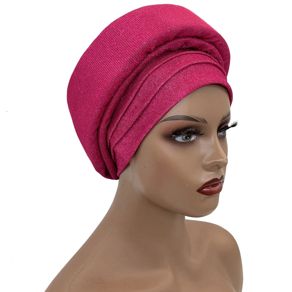 Glittering African Women's Turban Cap Muslim Female Head Wraps