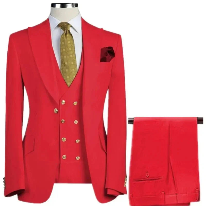 Men's 3-piece slim fit wool blend suit by SHOWLU FASHION STORE, featuring a tailored jacket, vest, and matching trousers.