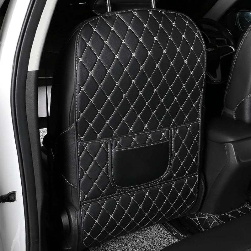 Showlu Smart General car seat back protector with durable waterproof material and multiple storage pockets for vehicle safety.