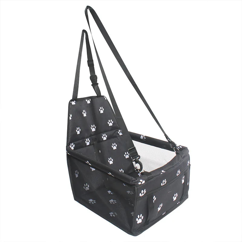 Showlu waterproof pet car seat carrier, folding nylon travel hammock with adjustable straps for secure vehicle travel.