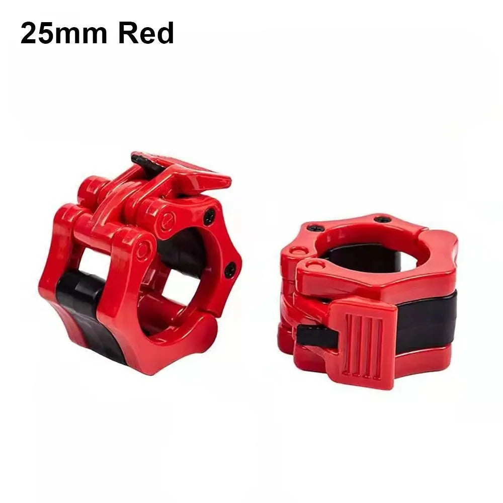 Pair of Showlu Fashion weightlifting barbell clips with colorful quick-release safety locks for 25mm barbell strength training.