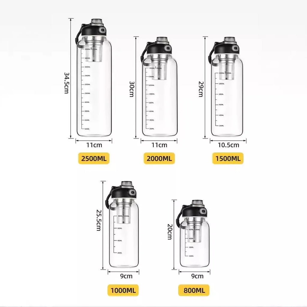 800/2500ml Large Glass Water Bottle with Lock Lid and Direct Drink Spout Reusable Sports Water Bottle for Gym Home Outdoor