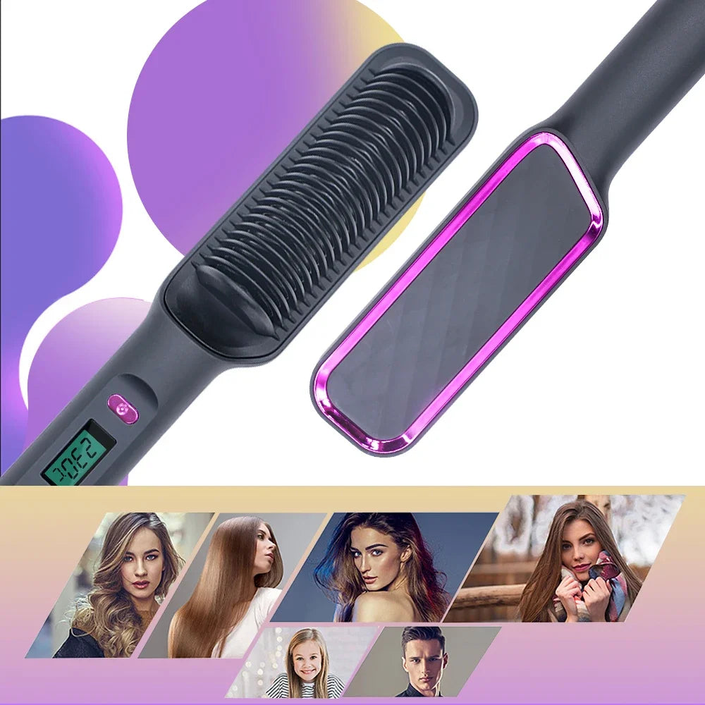 Showlu Smart General electric hair straightener comb with fast heat up to 220°C, sleek black design and ergonomic handle.