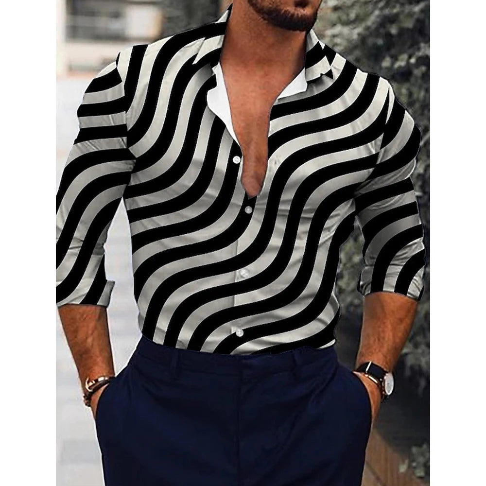 Hawaiian luxury men's designer shirt by Showlu Fashion with floral 3D print, long sleeves, single-breasted casual top.