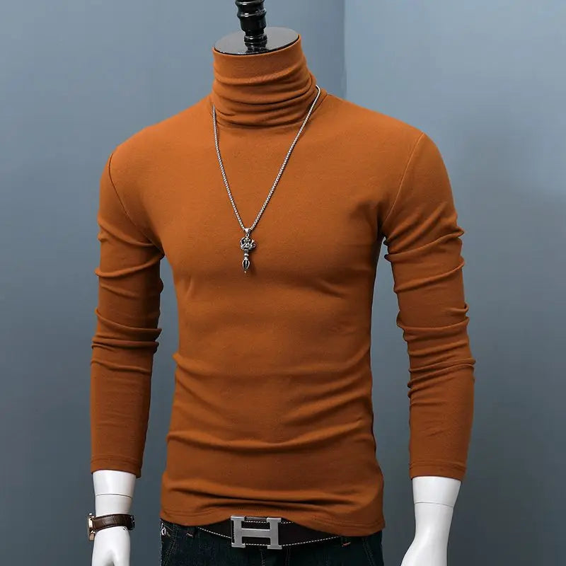Men's dark red stretch turtleneck top with long sleeves, casual autumn winter men's fashion, plus size, from Showlu Fashion Store.