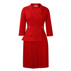 2025 autumn new fashion light mature temperament high quality suit collar A-line skirt solid color pleated dress