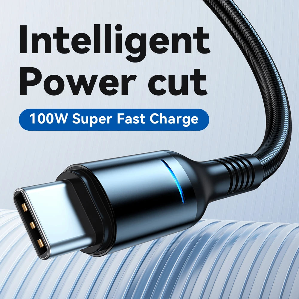 Showlu Smart General Kebiss Type-C fast charging cable connected to a smartphone, showcasing durable design and fast charging capability.