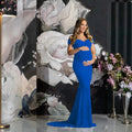 European and American maternity lace gown by Showlu Fashion with short sleeves, train, and flutter sleeves for pregnancy photoshoots.
