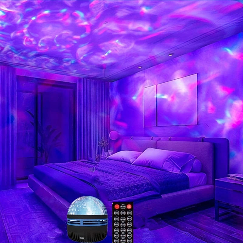 Star projector with galaxy and ocean wave patterns, 7-color night light for bedroom decor, by Showlu Fashion Store.