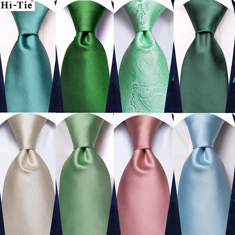 Mint green silk tie set with matching cufflinks, stylish men's necktie from SHOWLU FASHION STORE, featuring a sleek solid design.