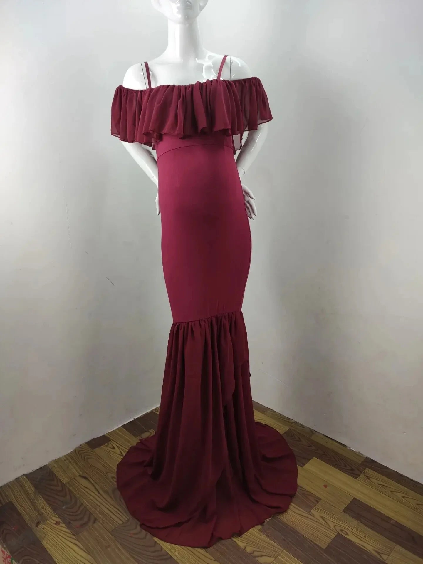Kacakid Mermaid Maternity Gown by SHOWLU FASHION STORE, off-shoulder chiffon maternity photography dress with flowing fabric