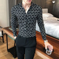 Korean style men's plaid long-sleeved slim casual shirt in fashionable design with a modern fit and stylish pattern.