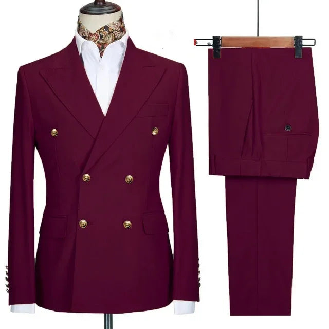 Royal blue double-breasted men's suit by Showlu Fashion, featuring a stylish 2-piece design for business and formal occasions.