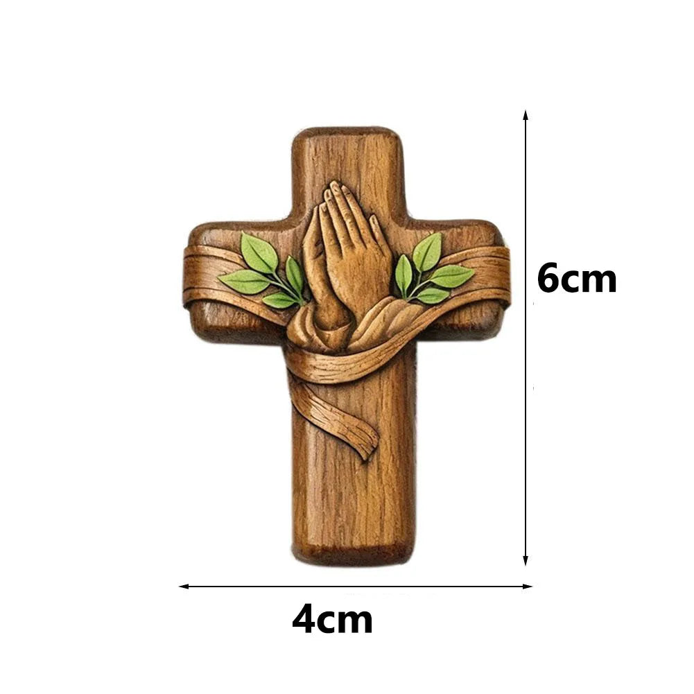Small wooden pocket prayer cross with card, portable Christian token in a bag, ideal for Easter or Christmas church favors.