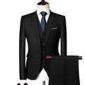 Men's slim fit suit by SHOWLU FASHION STORE, solid 3-piece tuxedo for business or wedding, shown on a hanger with jacket, vest, and pants.