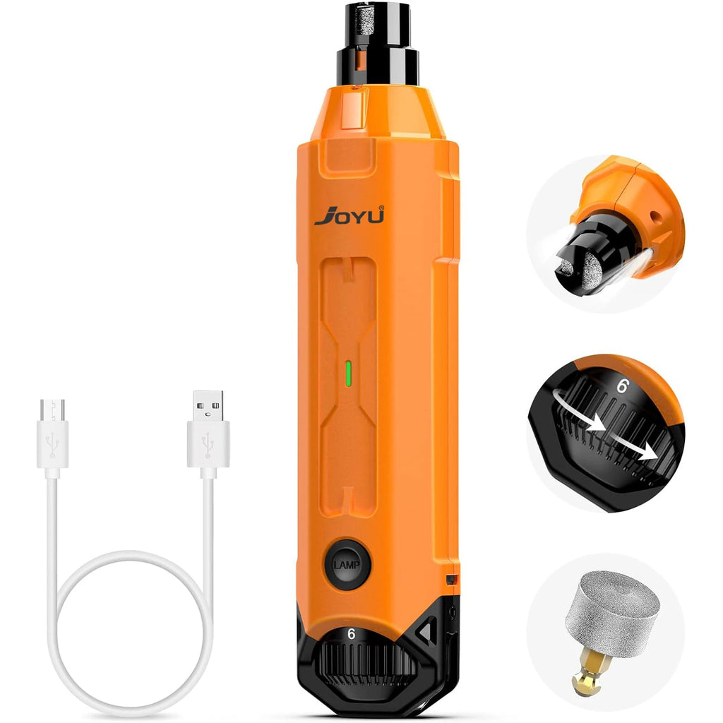 Showlu Fashion Store 6-speed electric dog nail grinder with quiet, rechargeable design for painless pet nail grooming.