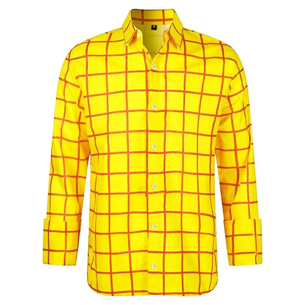 Men's casual plaid long sleeve shirt from Showlu Fashion, featuring 3D printed lapel design in vibrant summer colors.