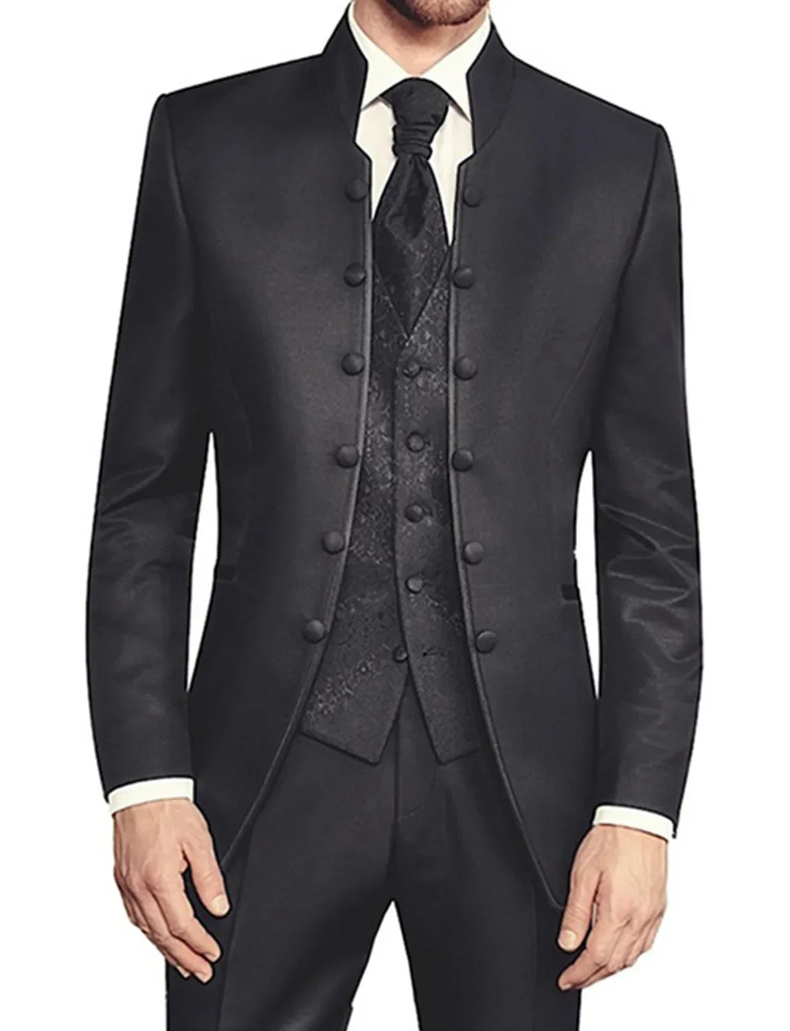 Men's slim fit wedding suit by Showlu Fashion, includes blazer, vest, and trousers for a smart casual tuxedo look