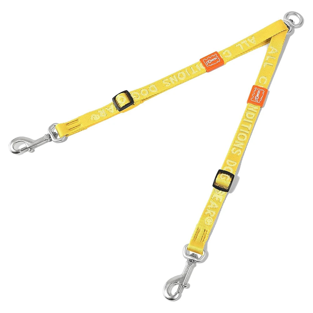Double dog leash by Showlu Fashion Store, adjustable nylon dual lead coupler with no-tangle design for walking two dogs comfortably.