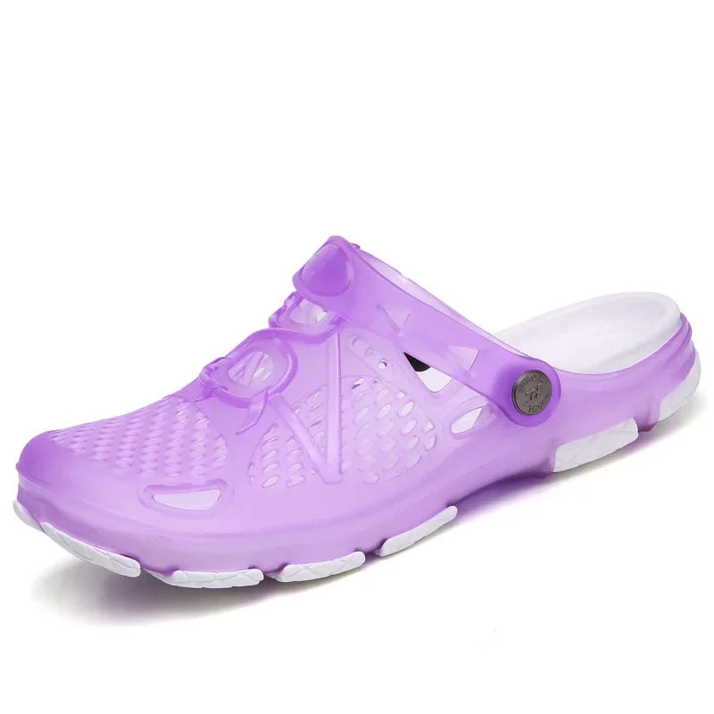 Showlu women's casual jelly sandals featuring flat water shoes for outdoor beach and water activities.