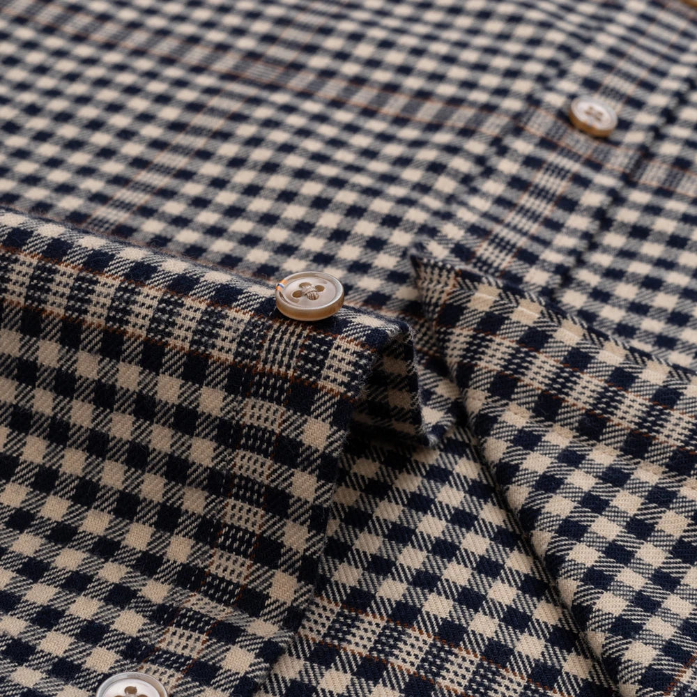 Men's flannel long sleeve cotton shirt with plaid pattern, soft brushed finish, casual fit, in classic England style.