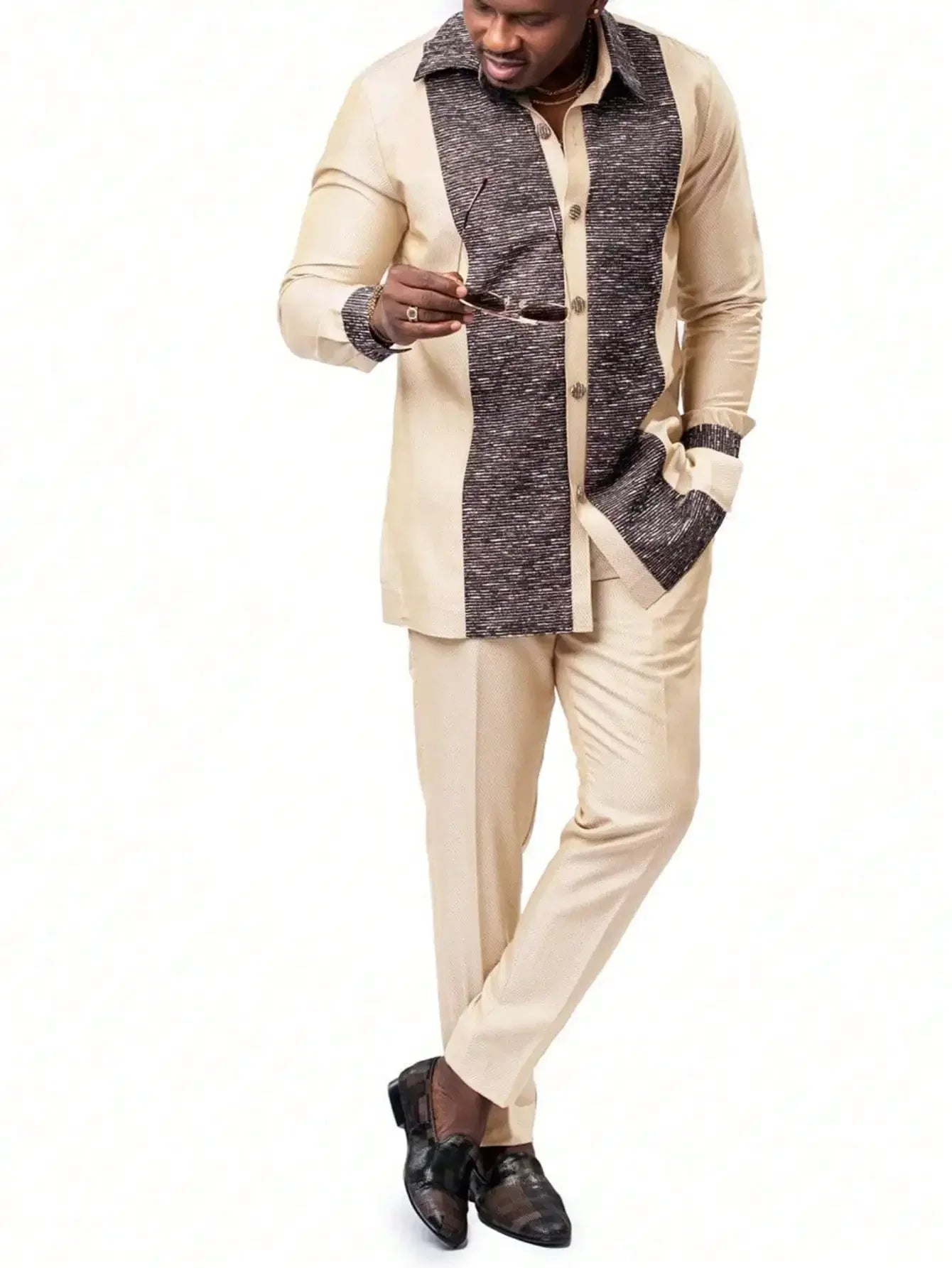 Men's African Kaftan tracksuit by SHOWLU FASHION STORE, embroidered 2-piece set with traditional design and comfortable fit.