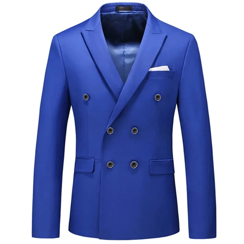 2025 Fashion New Men's Casual Boutique Business Solid Color Double Breasted Suit Jacket Blazers Coat