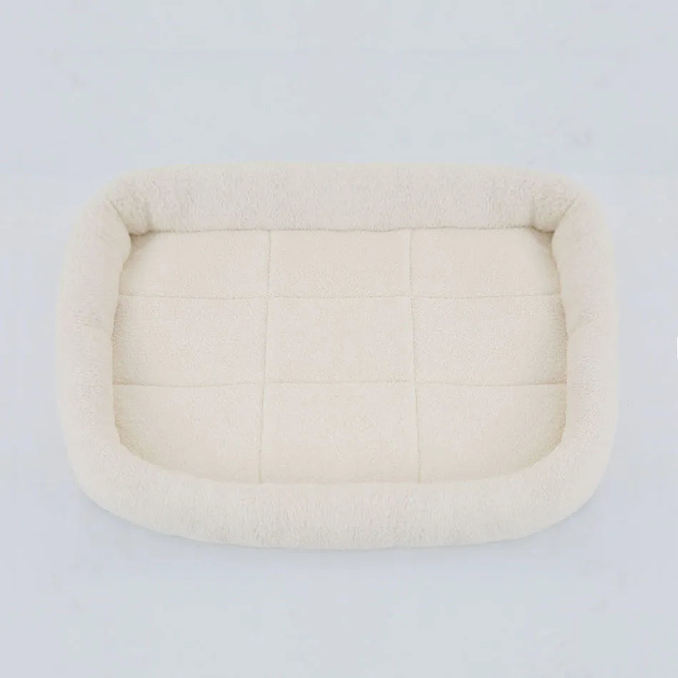 Large plush square dog bed by Showlu Fashion Store, soft cushion and sleep pad for cats and dogs in various sizes.