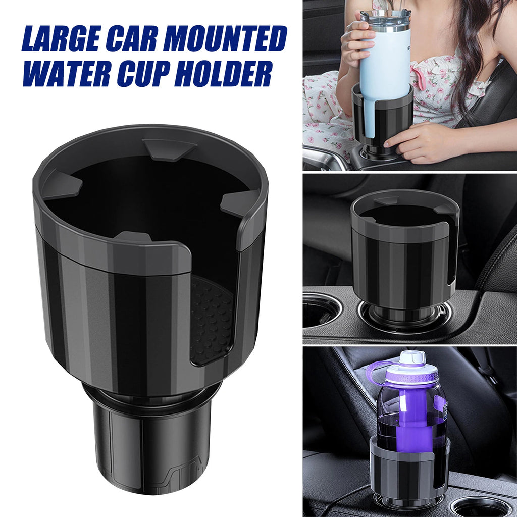 Showlu Smart General car cup holder expander attached to vehicle, expanding cup holder space for larger bottles and containers.