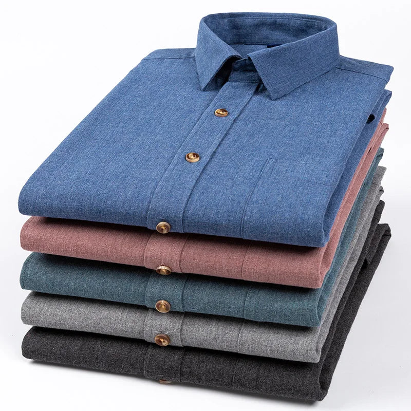 Plus size 7XL men's long sleeve cotton shirt with soft plaid and striped patterns, slim fit formal and casual office wear.