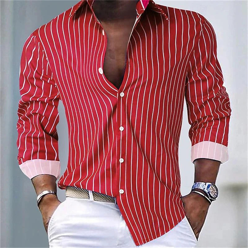 Men's long sleeve shirt with 3D spotted print by Showlu Fashion featuring an elegant casual style.