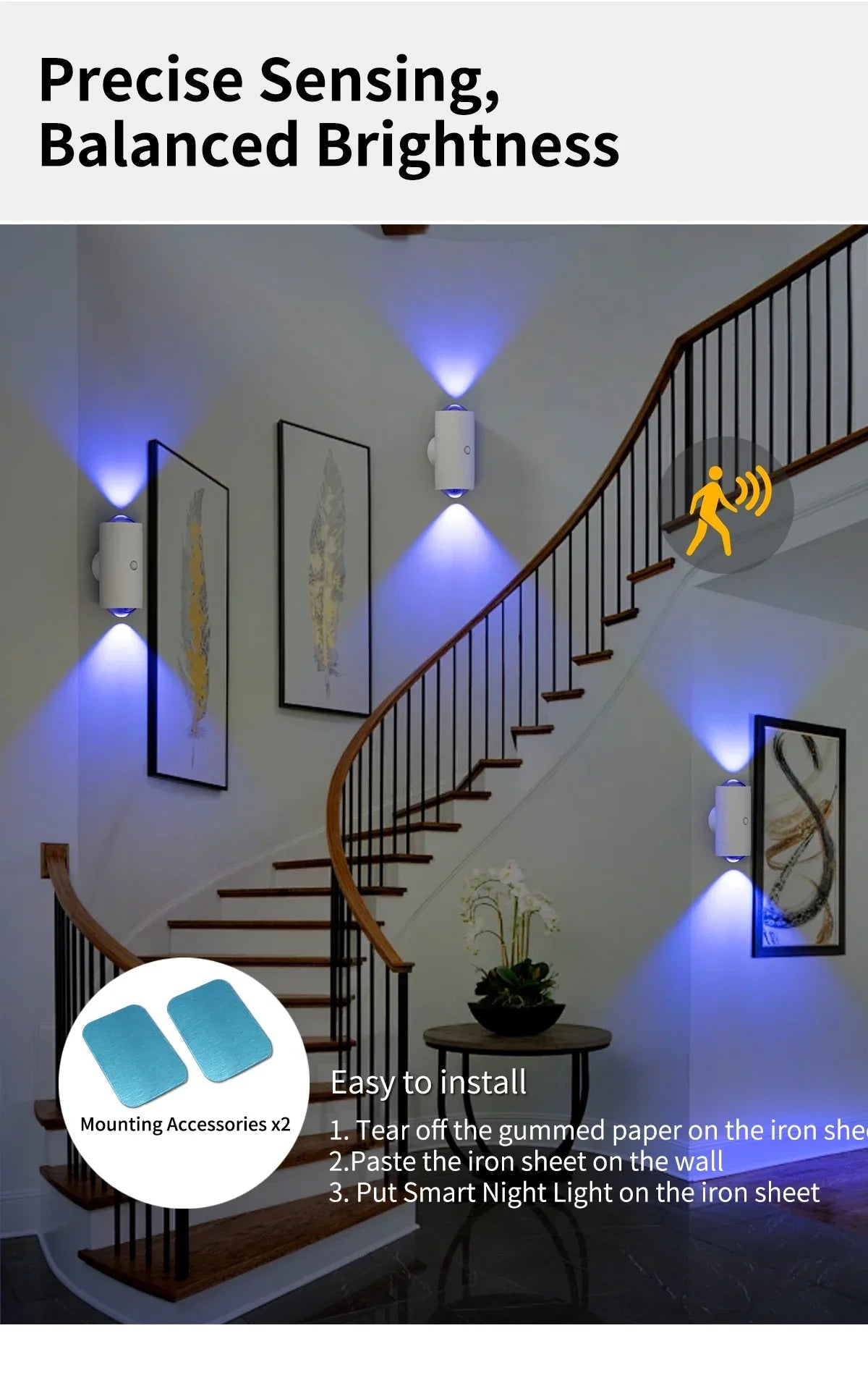 Showlu Smart Venuswing magnetic RGB night light with motion sensor, illuminating with colorful LED glow in a modern bedroom setting.