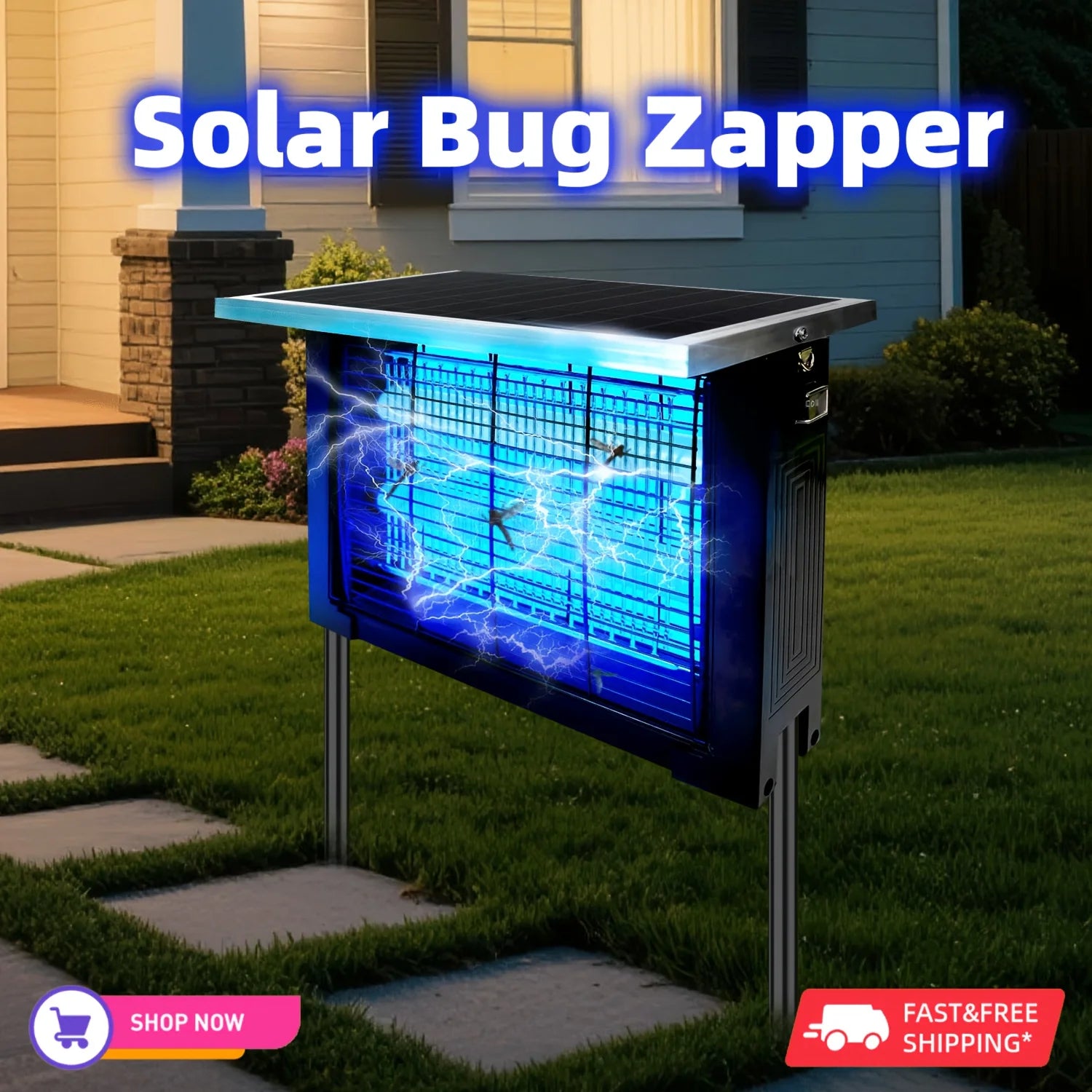 Showlu Smart General outdoor solar bug zapper with rechargeable design, effective mosquito control for 2000 sq.ft. area