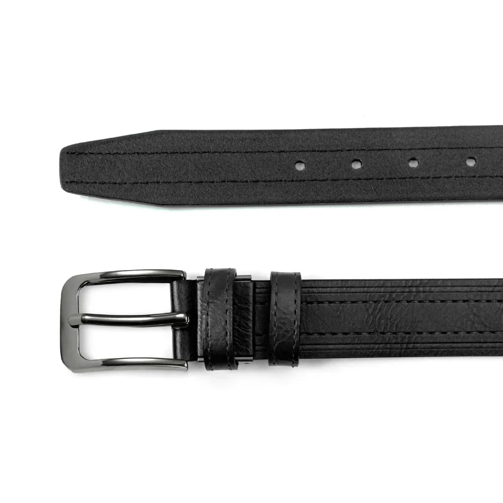 Showlu men's vintage cowhide leather belt with a classic metal pin buckle, featuring durable brown leather and traditional design.