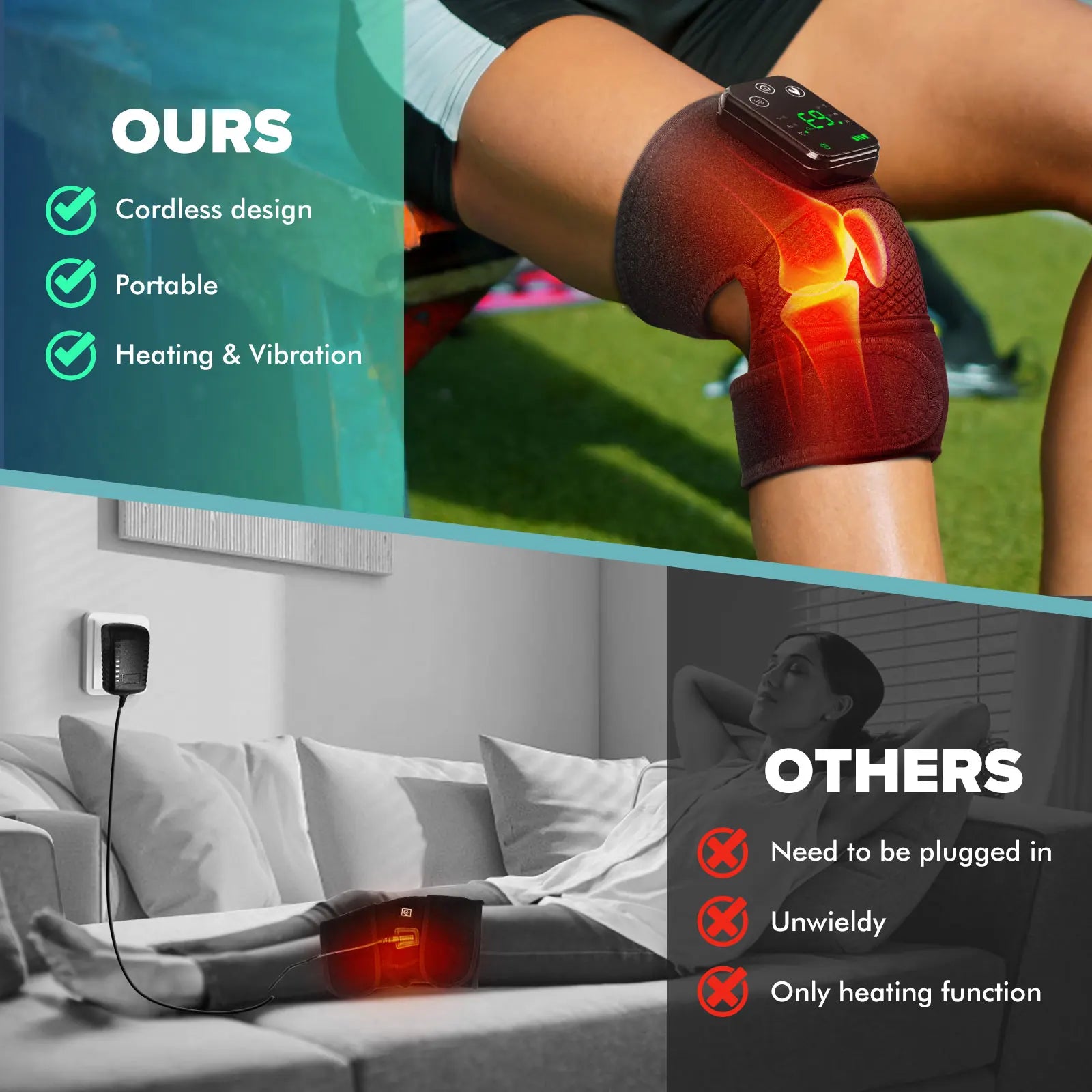Showlu Electric Heating Knee Massager with vibration therapy for joint relief, designed for soothing knee pain and improved comfort.