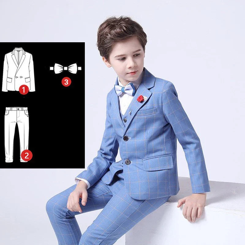 LUOBOBEIBEIC boys' 3-piece plaid formal suit by SHOWLU FASHION STORE, featuring a tuxedo style for kids' weddings and special occasions.
